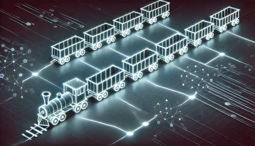esempio della blockchain vista come un treno con i suoi vagoni